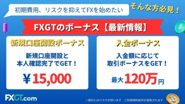 現在実施されているFXGTのボーナス一覧表