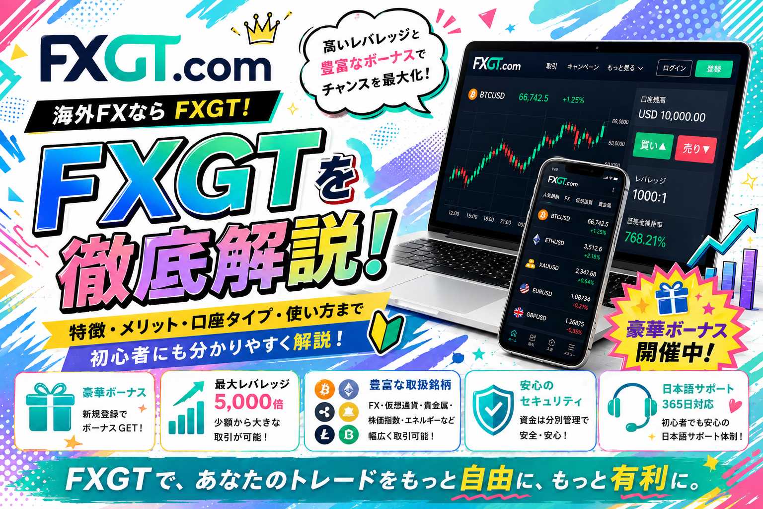 「FXGTの高評価ポイントをパズル感覚で解説！海外FX初心者にもわかりやすく紹介」のアイキャッチ画像